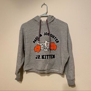 Paul & Joe Sister cute gray cat crop hoodie
